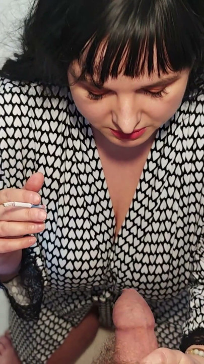 My Stepmom Eve Gives My Boss a Blowjob While Smoking.