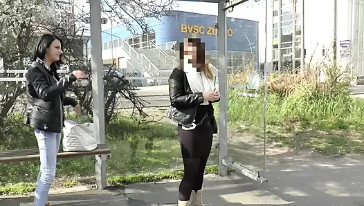 Brunette chick picked up and fucked hard in her pussy