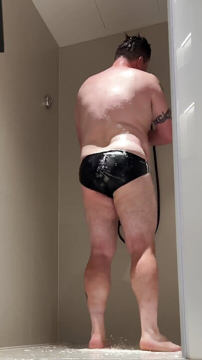 Tight Black Swimming Trunks Piss Cum and Shower
