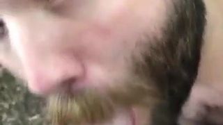 Hairy otter sucking cum outside