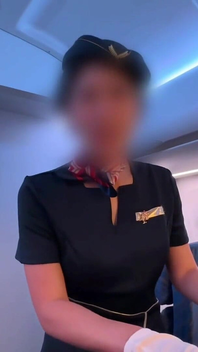 Flight attendant Service Sex. Her blowjob and creampie pussy offered in lieu of a meal(#386) | Clip 1