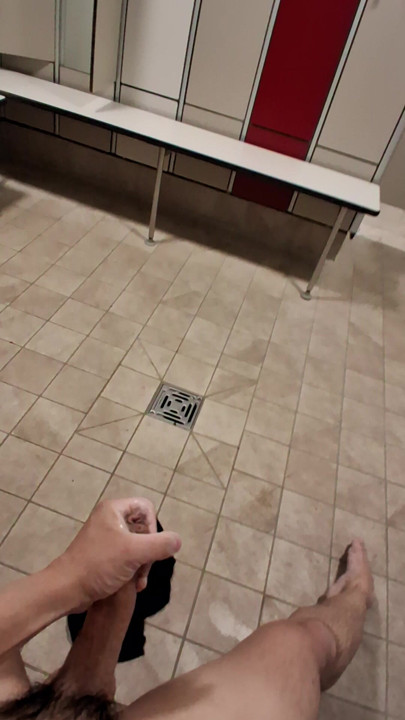 Young german Teen cums a lot in public locker room on his underwear