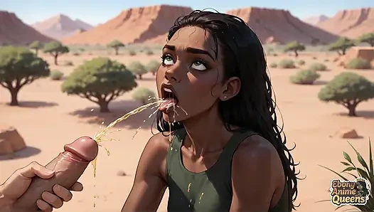 Кульминация пропитанной водой пустыни чернокожей Королевы: возбужденная, сексуальная чернокожая телочка!
