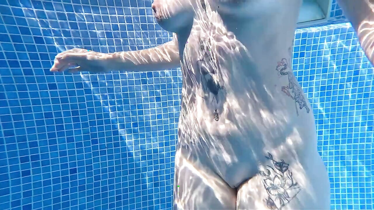 Nude Pool Tease and Masturbation While He Watches