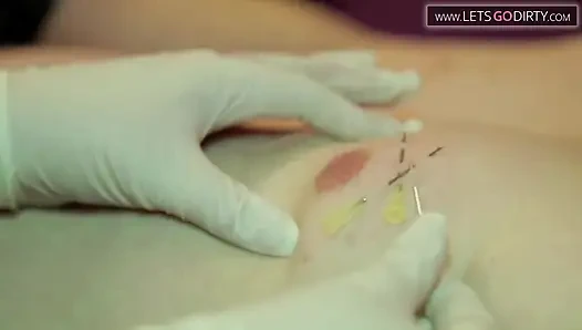 Hot guy gets punished with stitches for having a tiny dick