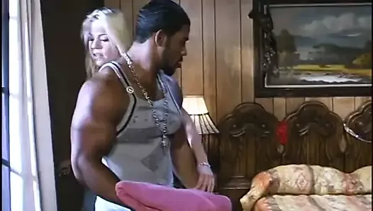 Angel faced blonde in jean skirt gives slow head to black then fucks