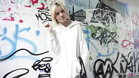GERMAN SCOUT - Schlankes Teen Novella Night beim ersten Porno Casting AO gefickt