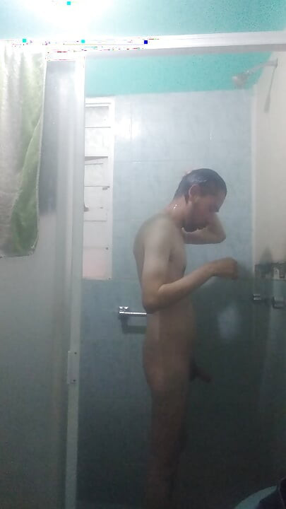 Jerking off before going to the shower.
