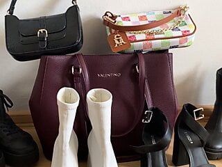 Collection cum on high heels, boots and handbags