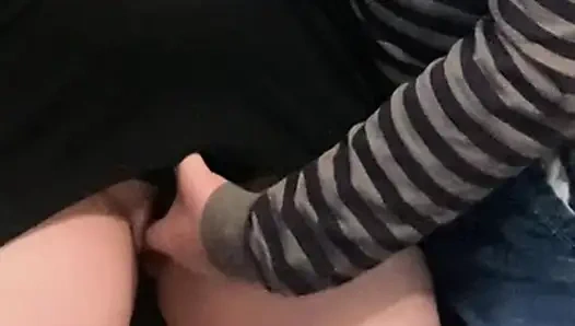 Horny Perv Fingering Girl Under Dress in Public