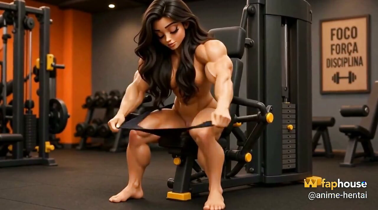 Muscular Woman with a Giant Clit Masturbates Her Pussy in Public at the Gym