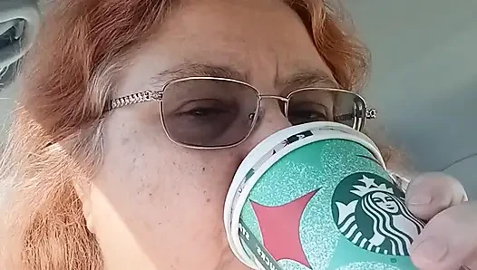 Pink sweater and  Star bucks yummy