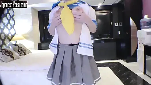 Hamakaze cosplay'de g-cup bel mükemmelliği, oyuncu gizli seans açısıyla çekilen özel fantezi1