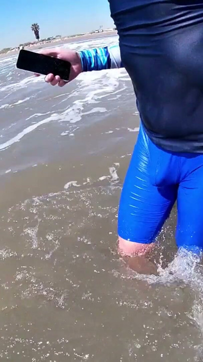 Men and women on the beach get horny seeing my cock in wet spandex | Clip 1