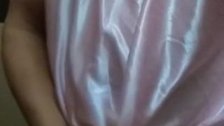 Silky satin nightie wank