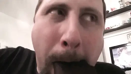 Feet in pantyhose stuffed in slave's mouth