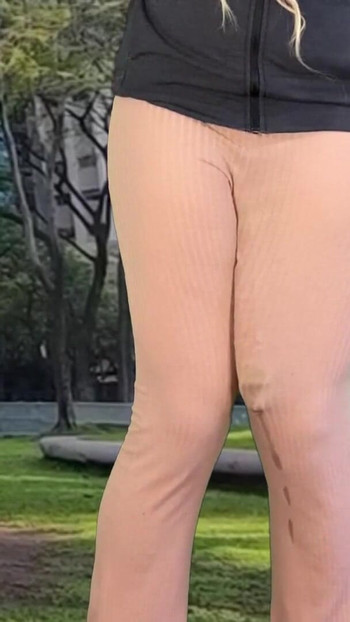Key moment from "Huge dick shemale hands free cum public"
