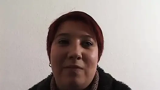 Chubby redhead slut toys her hairy cunt at the casting