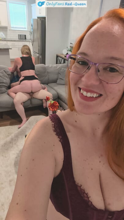 Cuckquean Selfie - Redhead Cuckold Wife Films Husband Fuck Blonde in Doggy