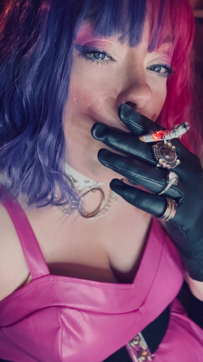 Your Sweetheart Tina Snua Smoking A Cork 100 Cigarette Wearing A Leather Dress & Gloves With Rings - Smoke | Clip 1