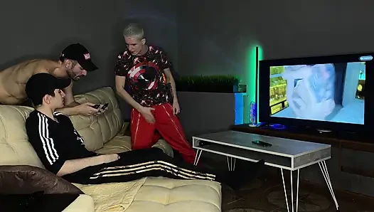 Stepfather Fucks with Skinny Guys Threesome