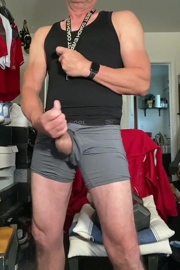 Jockdad87 Jerks a Load of Cum in Grey Underwear