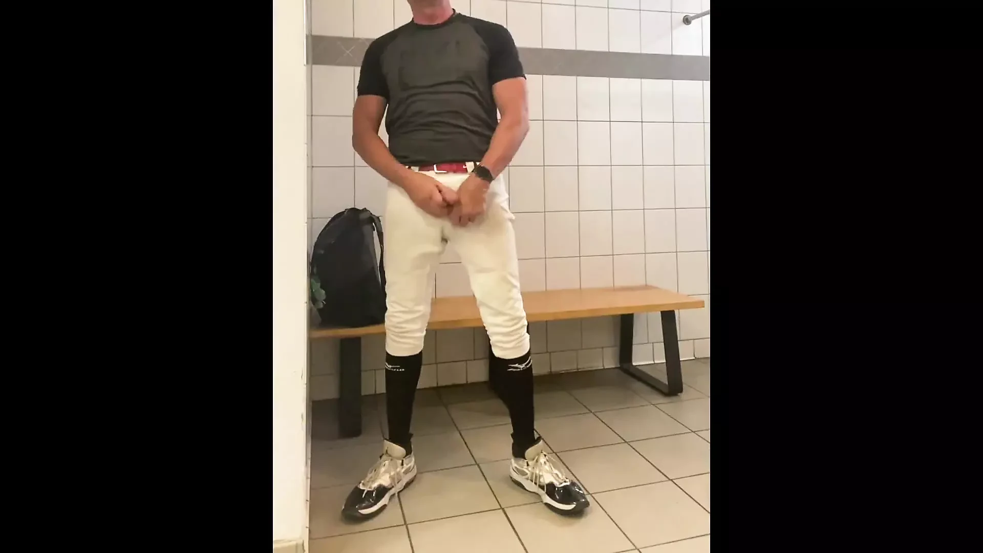 Baseball Geared up Jockdad87 Shoots His Alpha Load in the Locker Room
