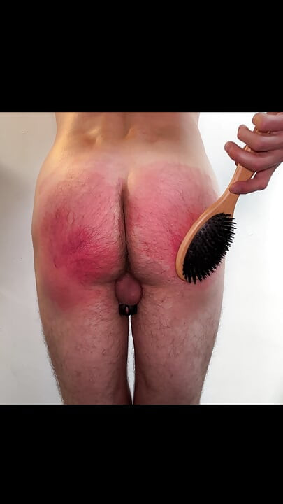 Hard Self Spanking On Hairy Ass While Wearing Chastity Cage