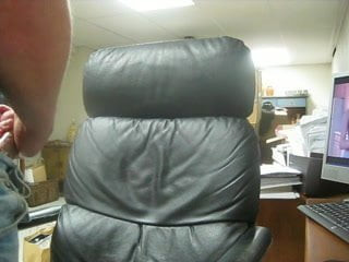Big cumshot on leather chair