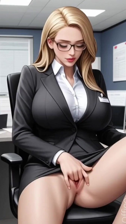 blonde woman office masturbation fingering pussy (AI model) | Clip 1