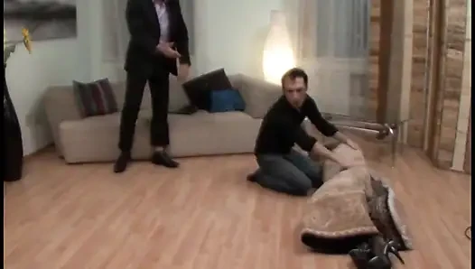 Cute blonde deepthroats his cock before gets anally banged