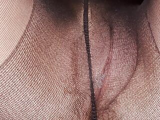 Jerk off instructions close up, in pantyhose