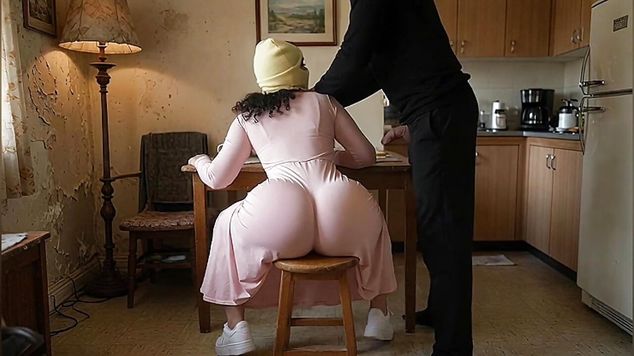 Stepdad Pressing His Petite Big Ass Stepdaughter in Pink Dress
