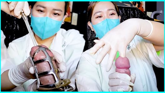 2 Sadistic Nurses Finger Sounding Slave