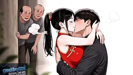 The red chinese dress girl is kind to everyone - 3d hentai ai HD