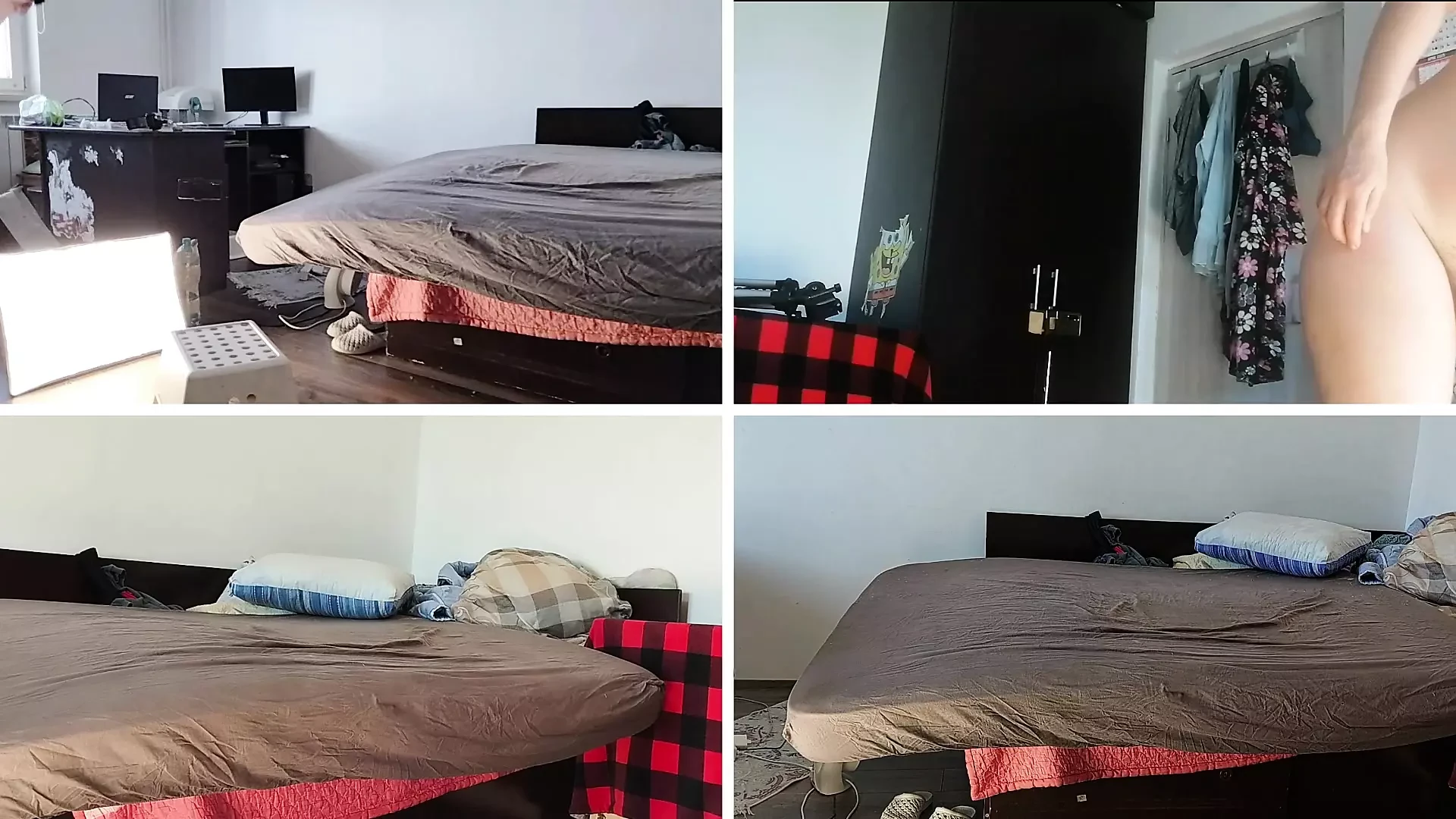 Sexy wife's shaggy hair dances naked. Hairy brunette pussy, big tits, big ass.