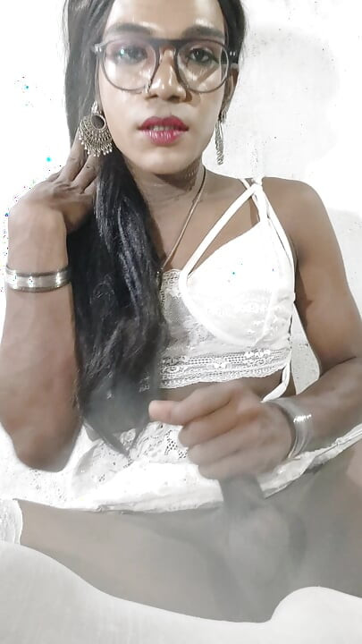 Indian sissy Cumming in white babydoll and eats own cum