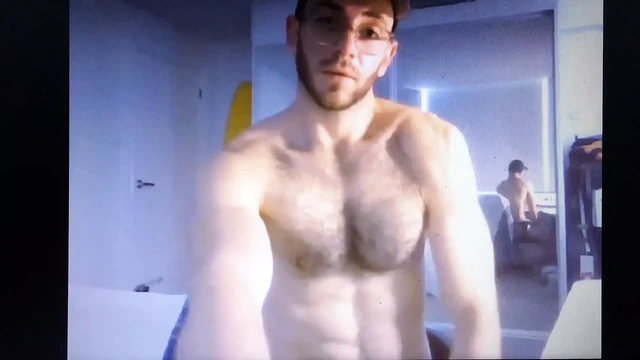Bearded straight hairy daddy shows his monster cock