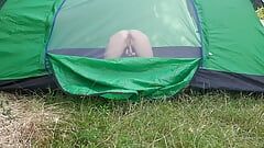 I spy on my stepsister masturbating in a tent outside and shaking with orgasm - Lesbian-illusion