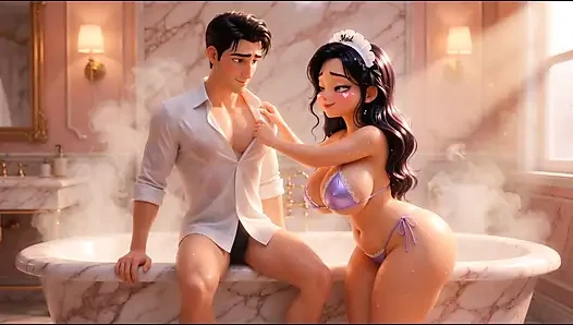 Obedient Maid Pleases Her Young Master (AI generated))