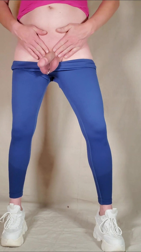 Young Femboy has his dick tucked in New leggings and showing his big butt | Clip 2