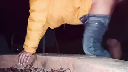 MILF smoking and getting fucked outside