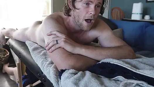 Massage Bed Glory Hole Blowjob & Facial