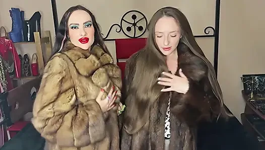 Trans Girl Ladyboy in a Sable Fur Coat Fucks Her GF in a Muskrat Fur Coat.