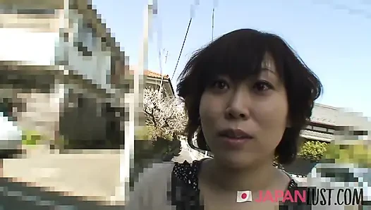 Cute japanese MILF hairy pussy filled with creampie POV