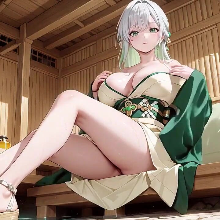 Silver-haired Shrine Maiden Secrets! Languidly Reclining in a Red Corridor, Her Bare Shoulders and Lush Thighs Exposed