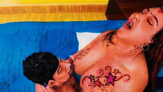 Art érotique ou dessin d’une femme indienne sexy baisant son mari