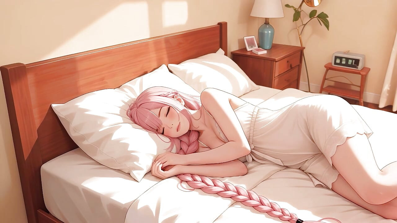 침실로 산책하는 정욕적인 분홍색 머리 귀염둥이