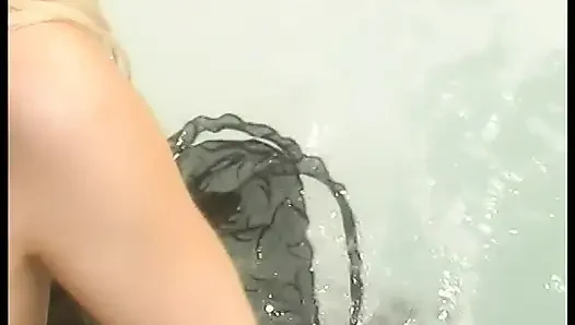Black Guy in the Bath Tub with Soda Thru His Blonde Fuck Slut's Pussy