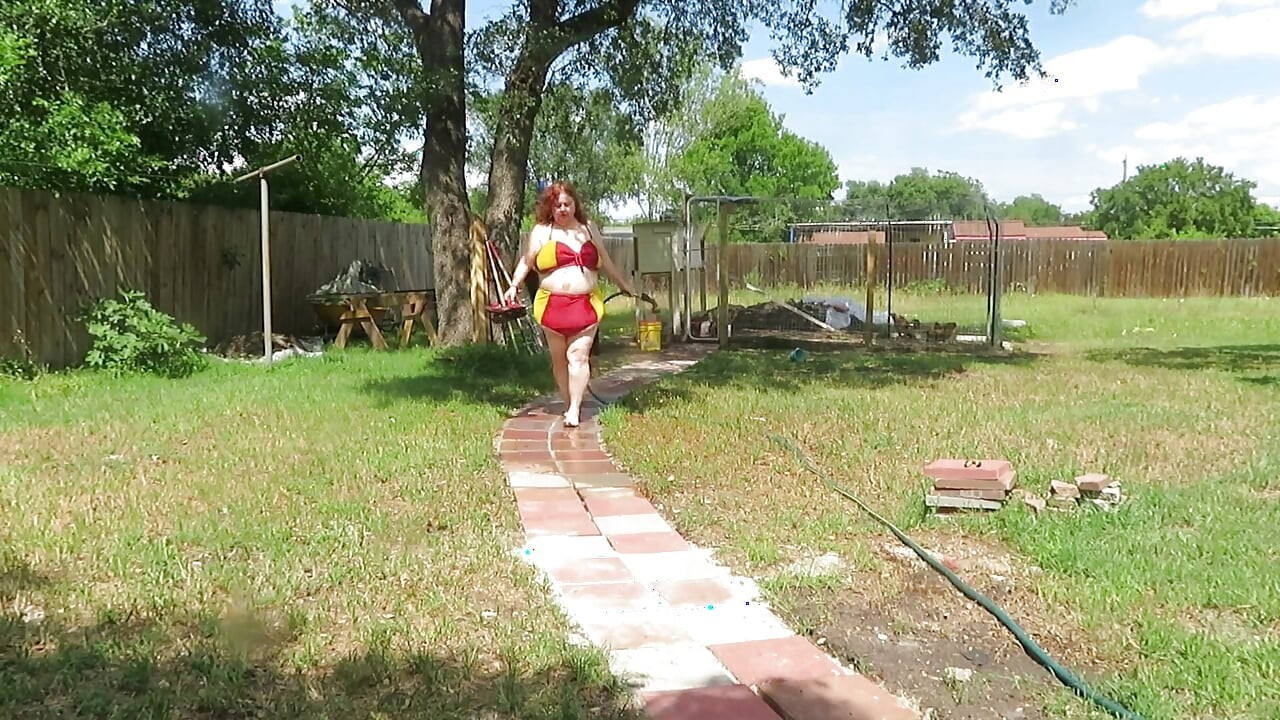 Bikini fun with water then strip outside